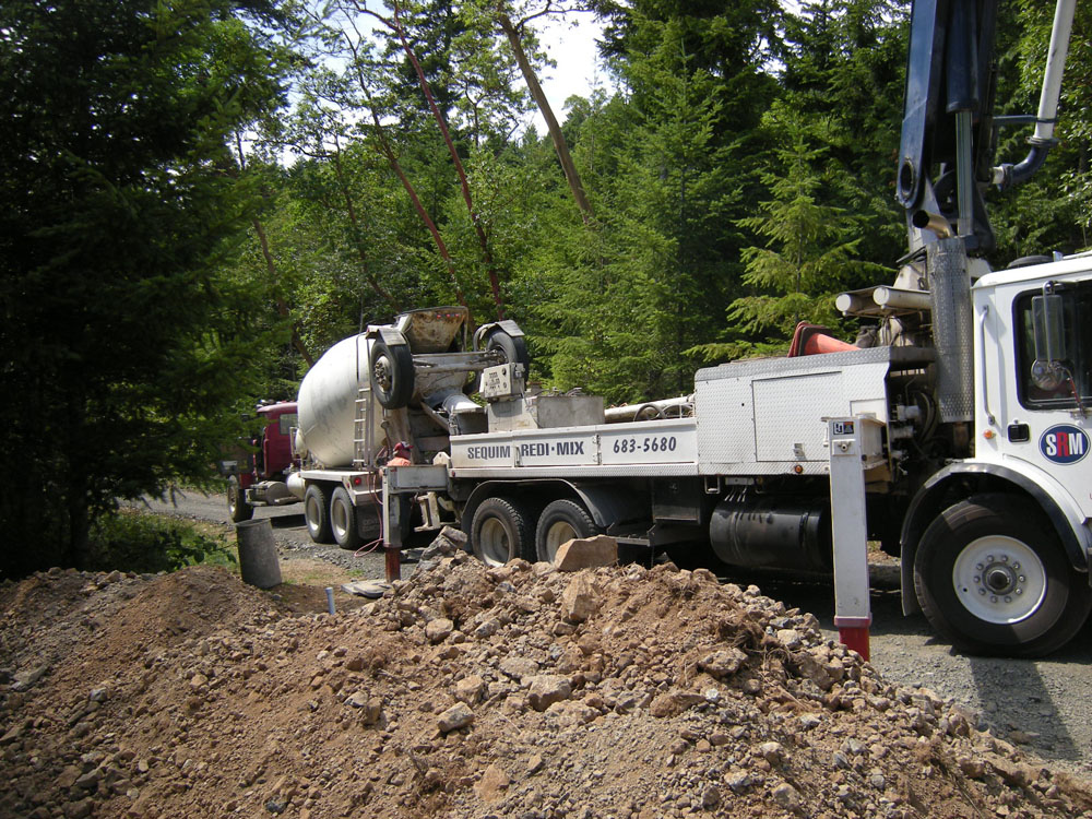 Cement truck for the foundation.
